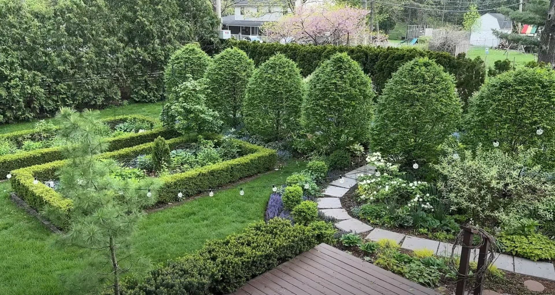 Beautiful landscaped garden with lush green lawn, mature trees, and diverse plantings in Citrus Heights